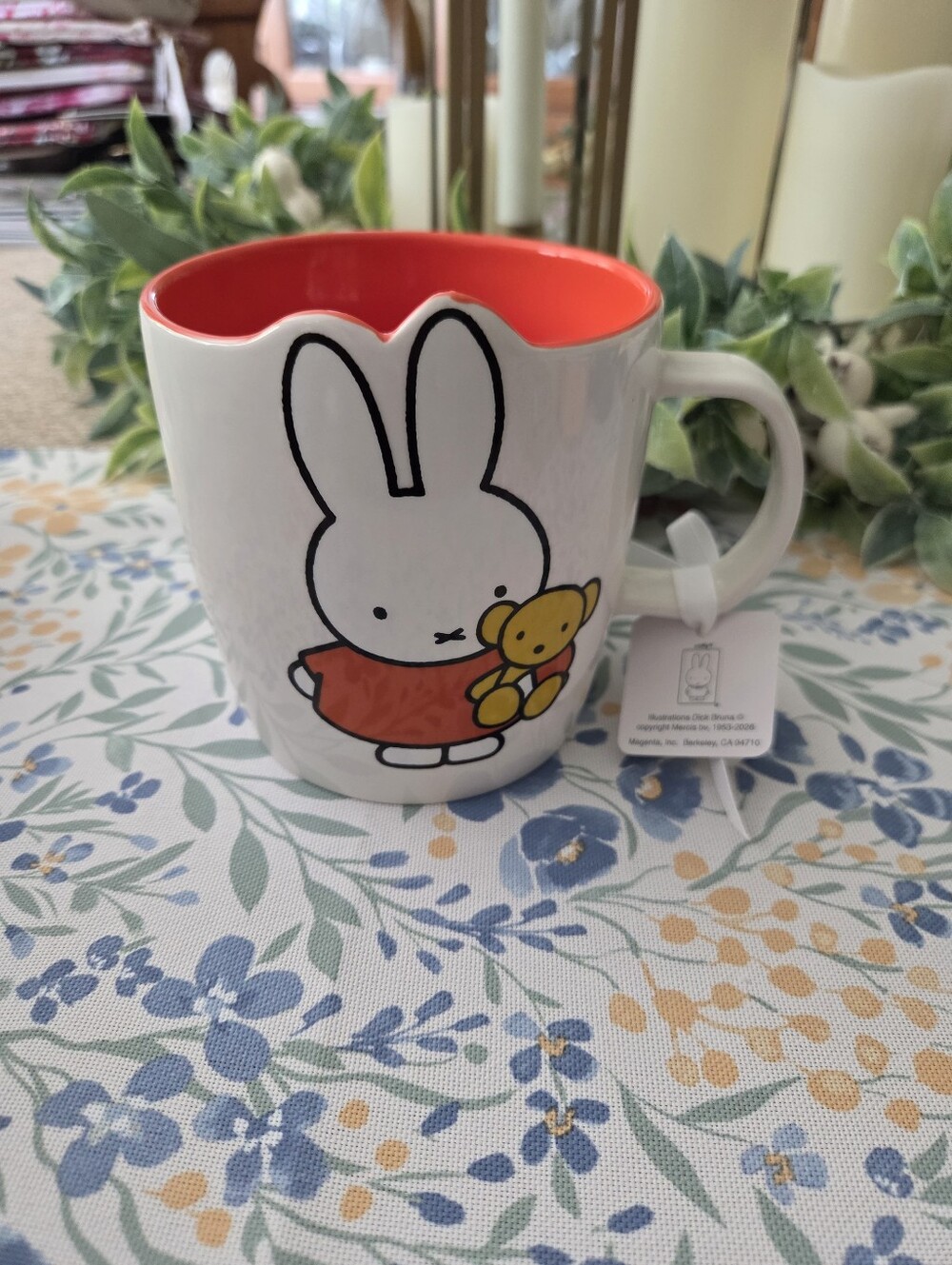 White and Red Miffy Ceramic Mug with Teddy Accent
